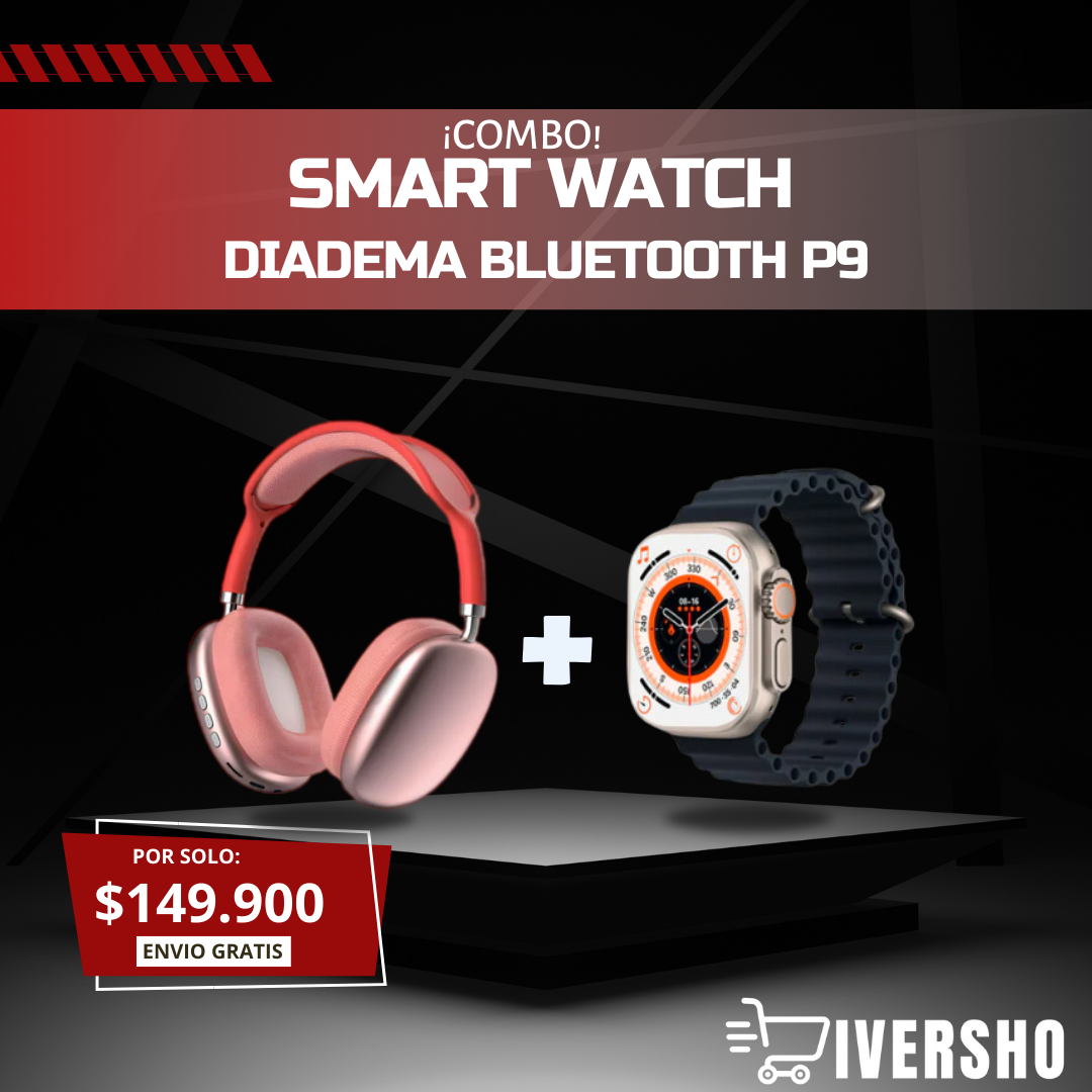 DIADEMA p9 CON ESTUCHE + RELOJ T800 CON 7 PULSOS