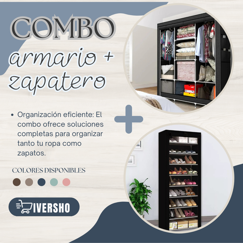 Combo Armario 2 Puestos + Zapatera 9 Niv