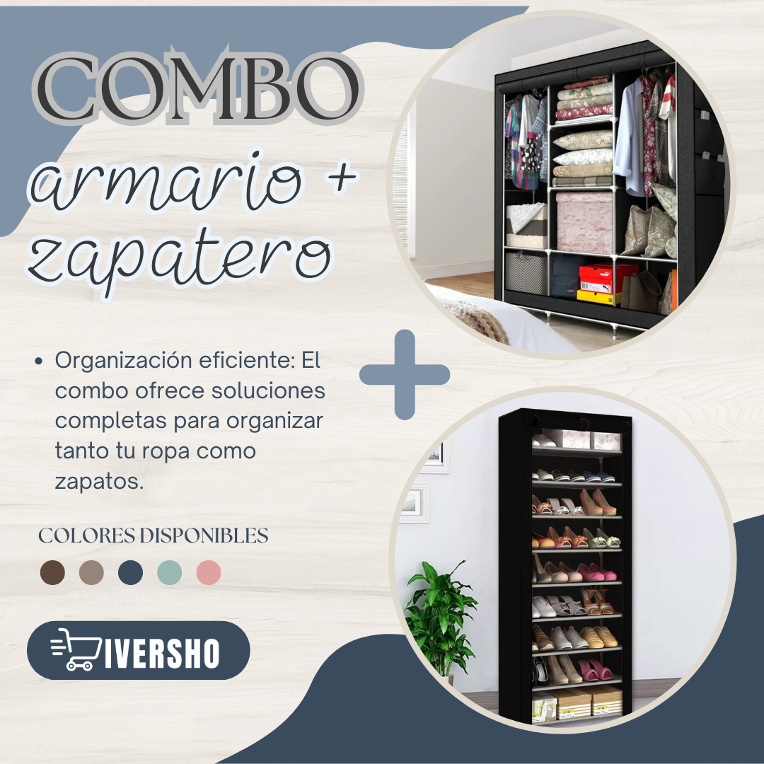Combo Armario 2 Puestos + Zapatera 9 Niv