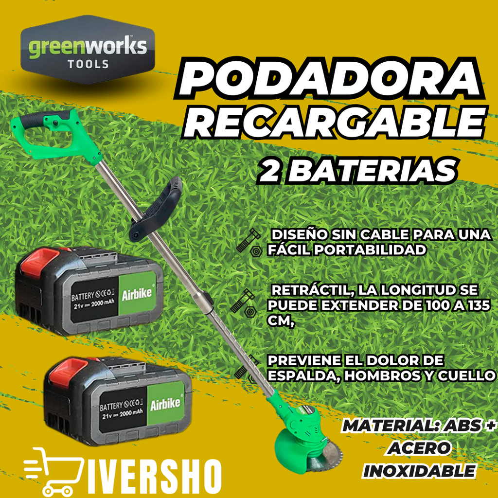 Podadora portatil con accesorios + guantes y gafas de seguridad (Gratis)