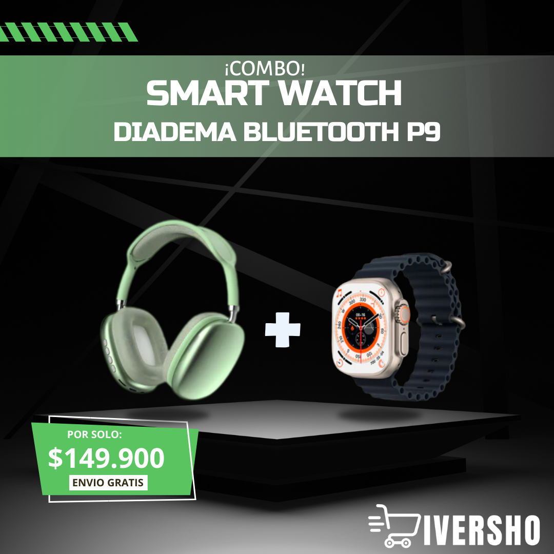 DIADEMA p9 CON ESTUCHE + RELOJ T800 CON 7 PULSOS