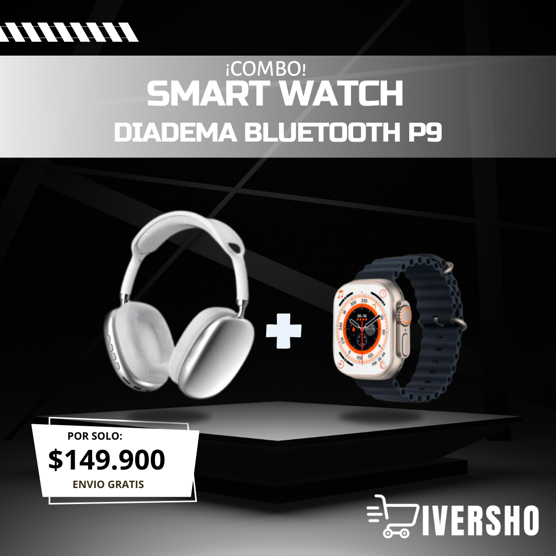 DIADEMA p9 CON ESTUCHE + RELOJ T800 CON 7 PULSOS
