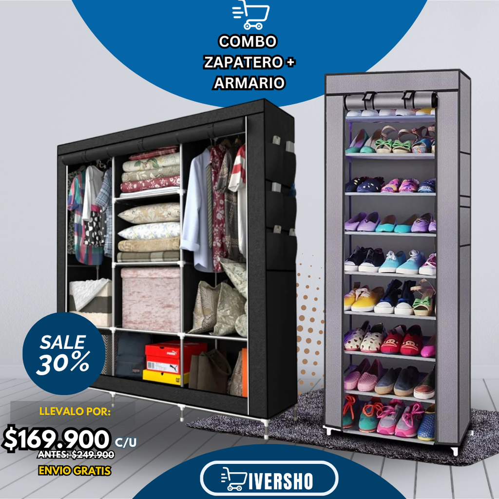 Combo Armario 2 Puestos + Zapatera 9 Niv