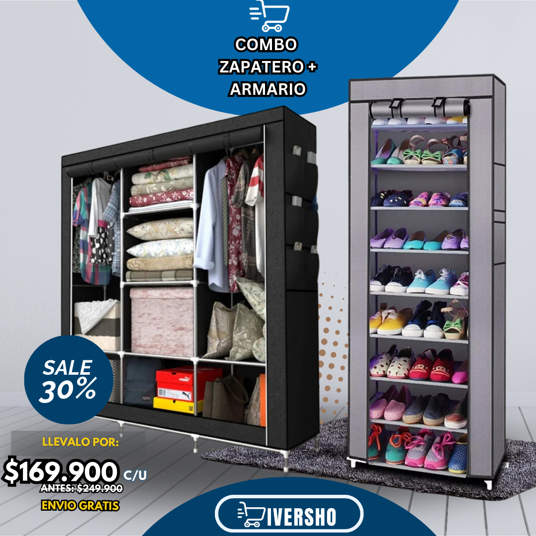 Combo Armario 2 Puestos + Zapatera 9 Niv