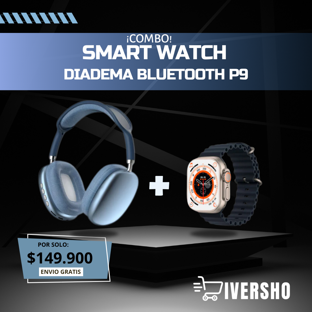 DIADEMA p9 CON ESTUCHE + RELOJ T800 CON 7 PULSOS