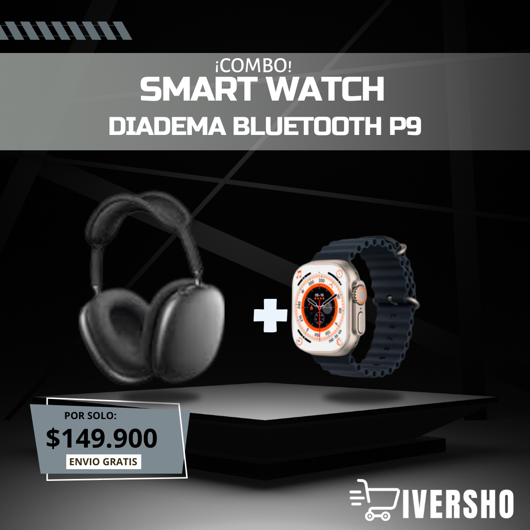 DIADEMA p9 CON ESTUCHE + RELOJ T800 CON 7 PULSOS