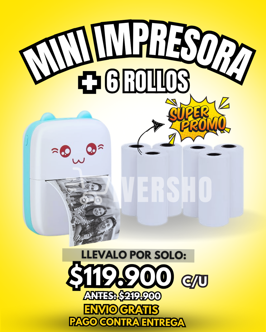 Mini Impresora Inalambrica + 6 rollos gratis para imprimir