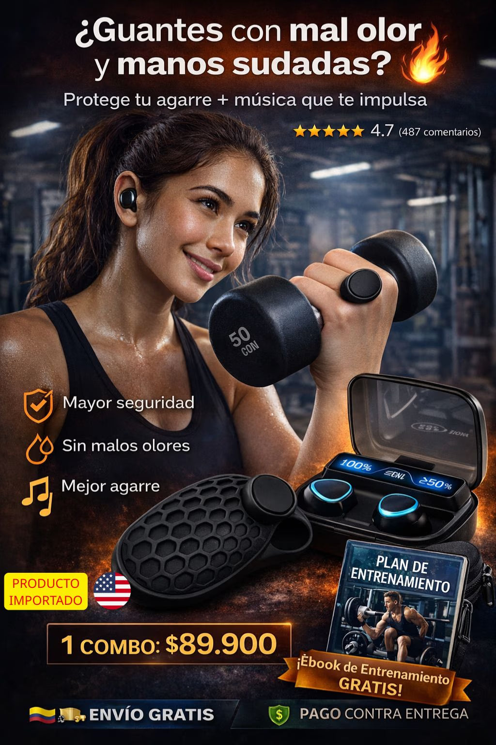 COMBO para GYM Protector de Mano Y Audifonos | Sportfitness®|