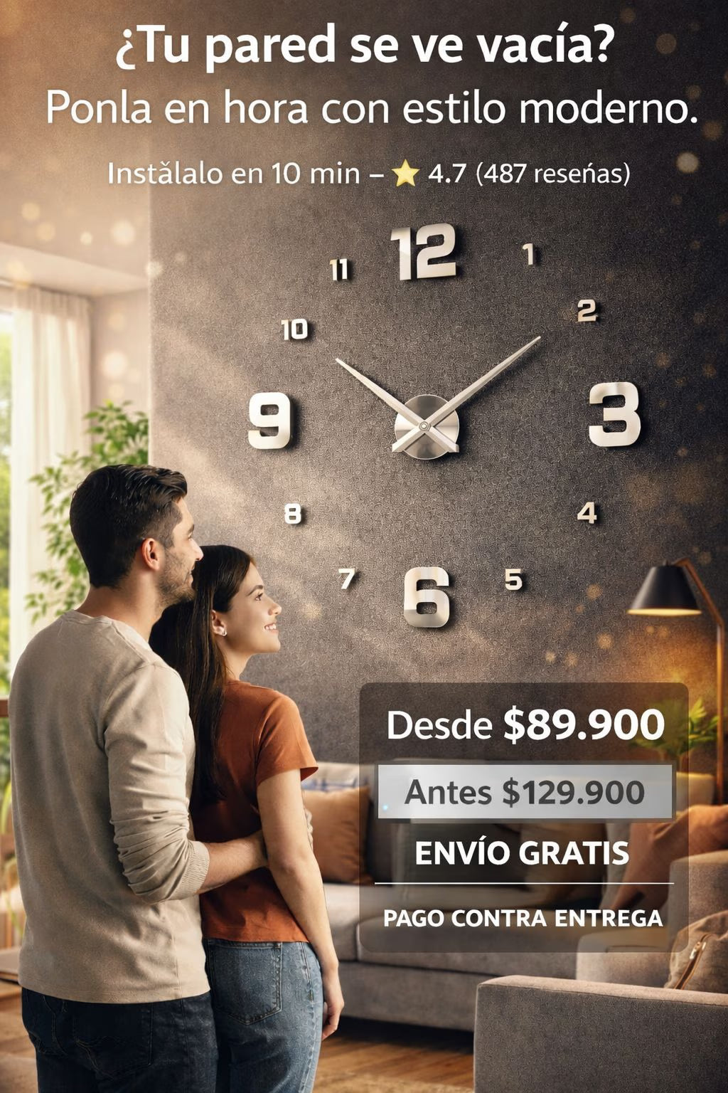 Reloj Pared Números Romanos Adhesivo