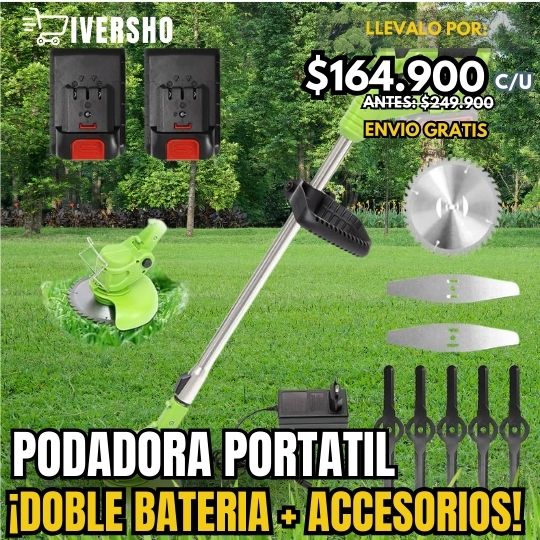 Podadora portatil con accesorios + guantes y gafas de seguridad (Gratis)