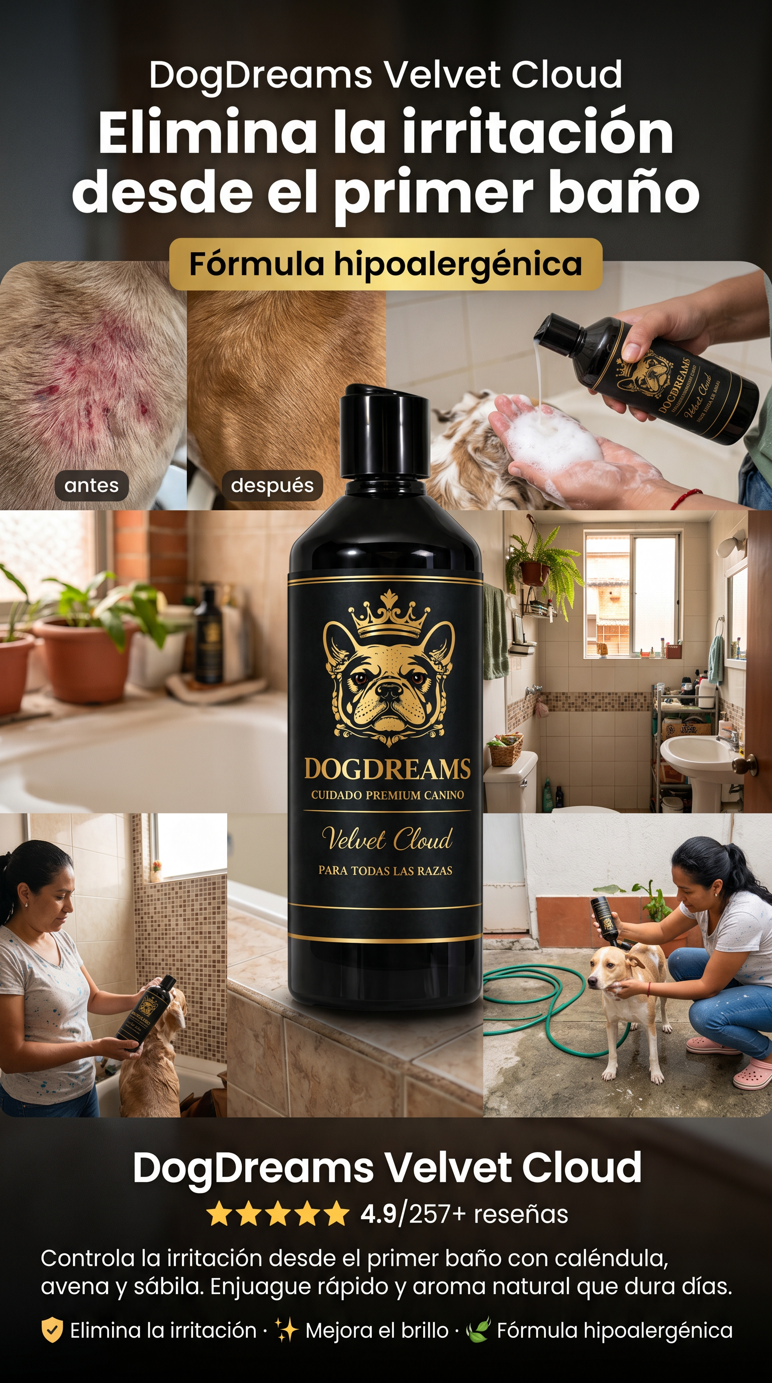 DOG DREAMS®| Shampoo Hipoalergénico y Antipulgas (Premium)